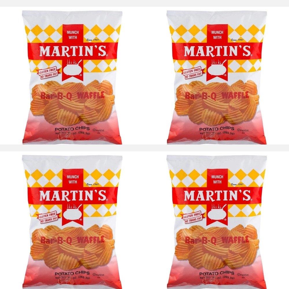 Martin's Bar-B-Q Waffle Potato Chips 9.5 Ounces fresh date (4 Bags)